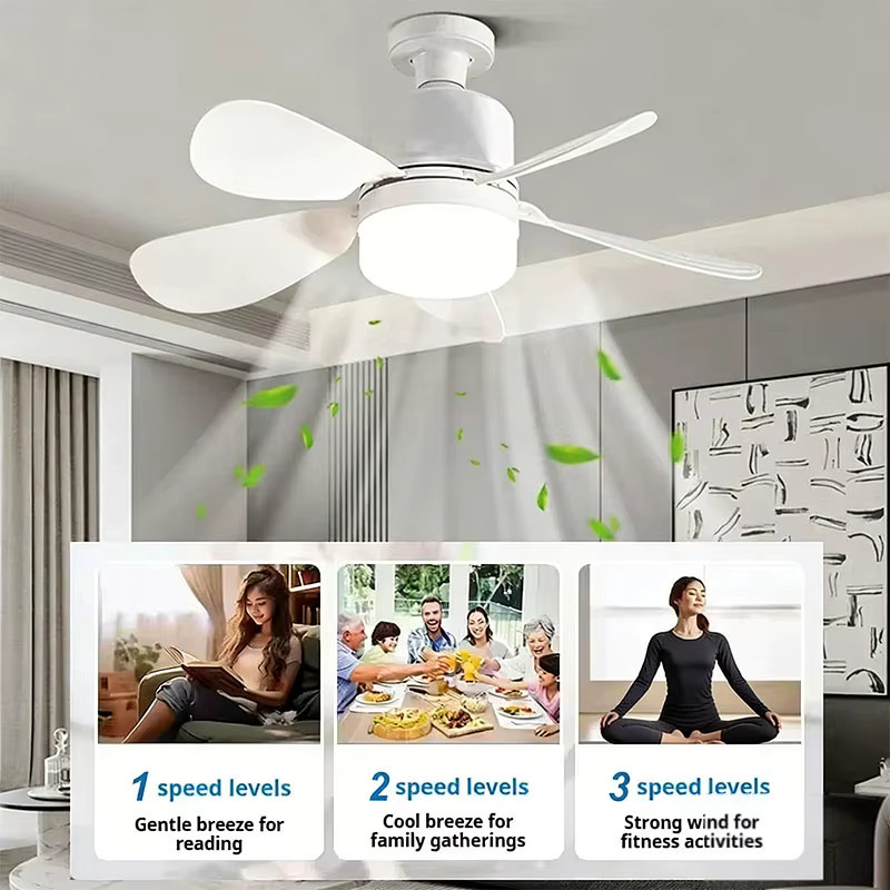 TLEDMP Deckenventilator mit Licht in Weiß, 5-flügelig, dimmbar mit Fernbedienung und E27-Fassung für Schlafzimmer und Esszimmer - Bild 3