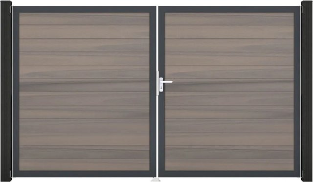 GroJa Solid Steckzaun Tor DIN Rechts DB Bi-Color in Sand, 2-flügelig aus Aluminium und BPC - Bild 1