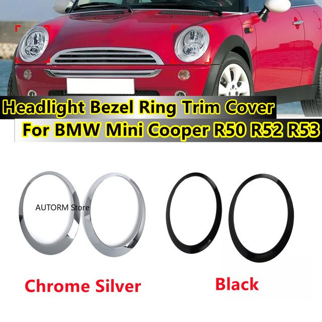 F.Q.D.CAR Paar Scheinwerfer-Zierringe für BMW Mini Cooper R50 R52 R53 2001–2006, Scheinwerfer-Lünettenringe in Silber, 63126917835 63126917836 - Bild 1