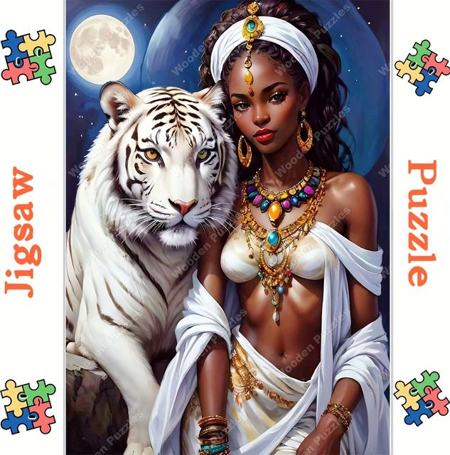AZNM Puzzle, majestätische afrikanische Frau und weißer Tiger, 1.000 Teile - Bild 1