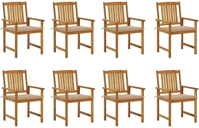 vidaXL Gartenstuhl-Set aus Akazien-Massivholz mit Kissen, 8 Stück, Braun/Beige - Bild 1