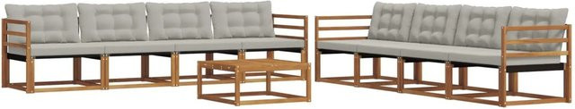 vidaXL Outdoor-Sofagarnitur 9-teilig aus Akazienholz und Textilene in Grau und Natur mit Kissen - Bild 1