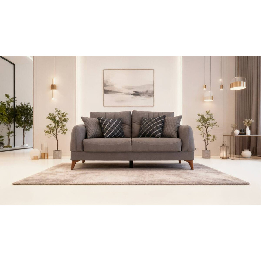 Sofa-Set Mislina 3-2-1 in Blaugrau aus Microfaser mit Schlaffunktion und Auszugsschublade - Bild 2