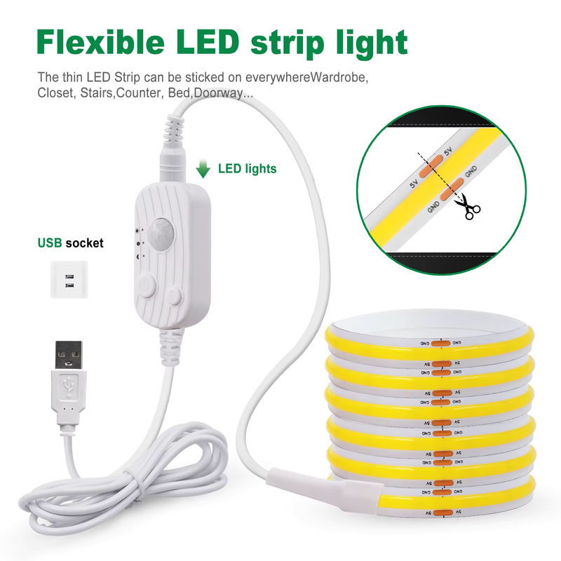 GAHADA COB LED Streifen mit Bewegungssensor, USB Wireless Nachtlicht in Warmweiß, 5V DC, 8mm Breite - Bild 5