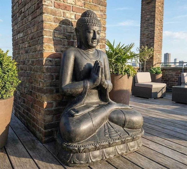 Große Buddha Figur XXL aus Guss-Stein in Sitzender Position für den Garten, Höhe: 125 cm - Bild 1