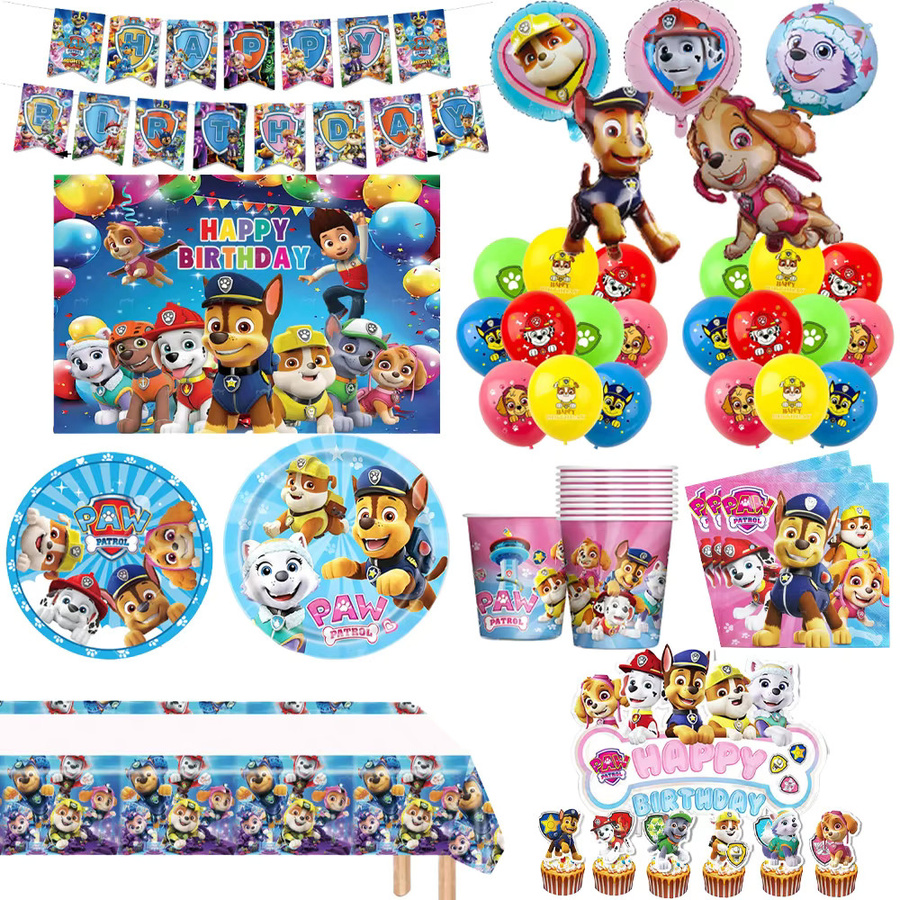 Paw Patrol Geburtstagsdekorationen Partyzubehör, Teller, Becher, Servietten, Banner, Ballons, Gastgeschenke - Bild 1