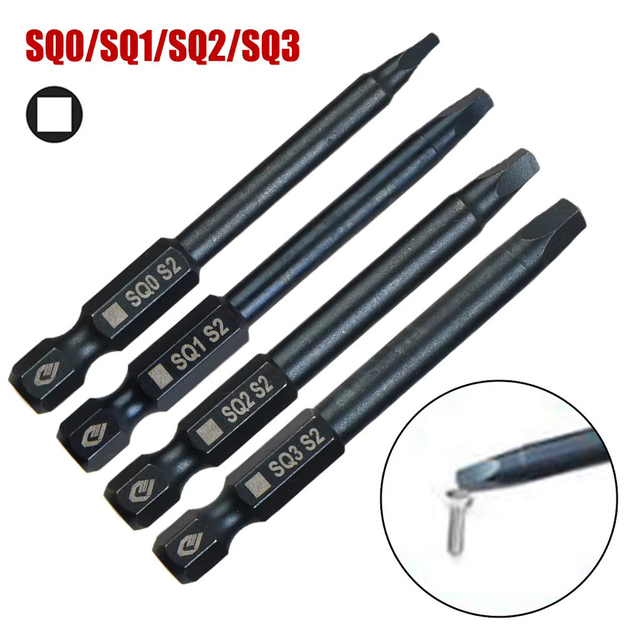 Vibratite 4er Set Magnetische Quadratische Schraubendreher Bits SQ0 SQ1 SQ2 mit 1/4 Zoll Schaft in Schwarz - Bild 3
