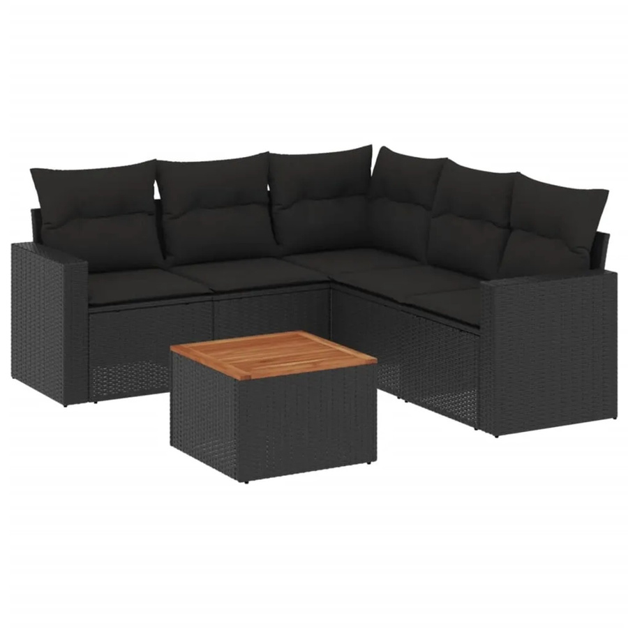 vidaXL 6-tlg Garten-Sofagarnitur in L-Form aus schwarzem Poly-Rattan mit Kissen und pulverbeschichtetem Stahlgestell - Bild 2
