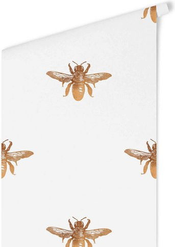 K&L Wall Art Vintage Vliestapete mit Biene in goldener Glitzer-Optik, mehrfarbig und matt - Bild 1