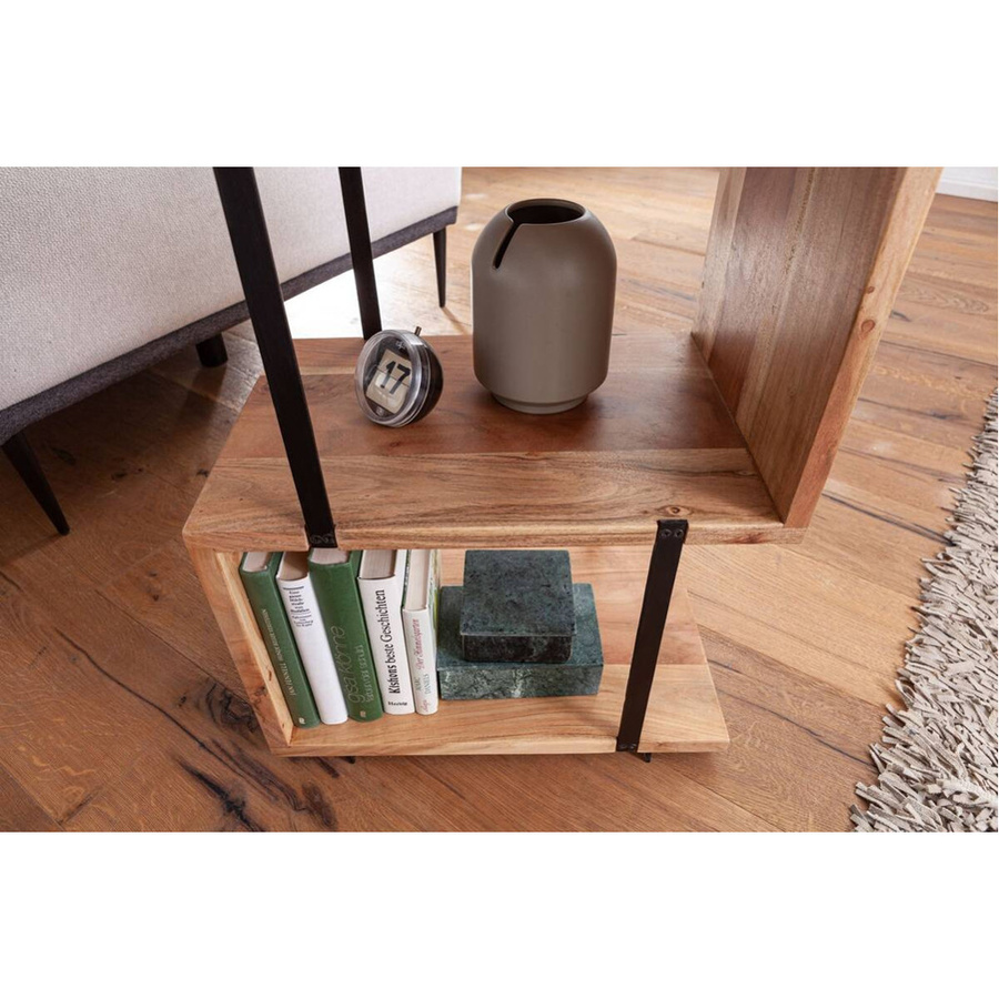 Wohnling Beistelltisch aus Akazie Massivholz und Edelstahl in Schwarz und Braun, B/H/T: 45 x 60 x 30 cm - Bild 3