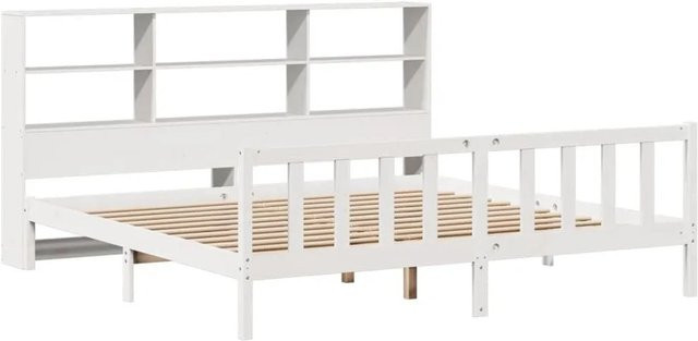 vidaXL Massivholzbett aus Kiefer mit Kopfteil und Regal in Weiß, B/T/H: 180 x 200 x 110 cm - Bild 1