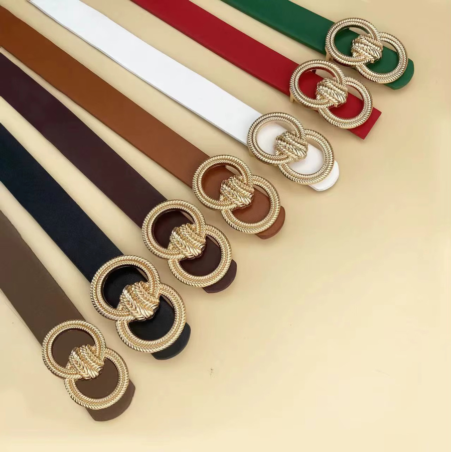 ZPXHYH Gürtel, Doppel runde Knoten Hardware Schnalle, Damen, PU - Bild 1