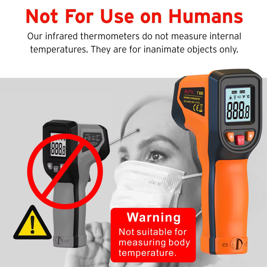 Njty T600 T600A Infrarot-Thermometer Laser-Temperaturpistole Digitales Pyrometer mit LCD-Anzeige in Orange - Bild 6