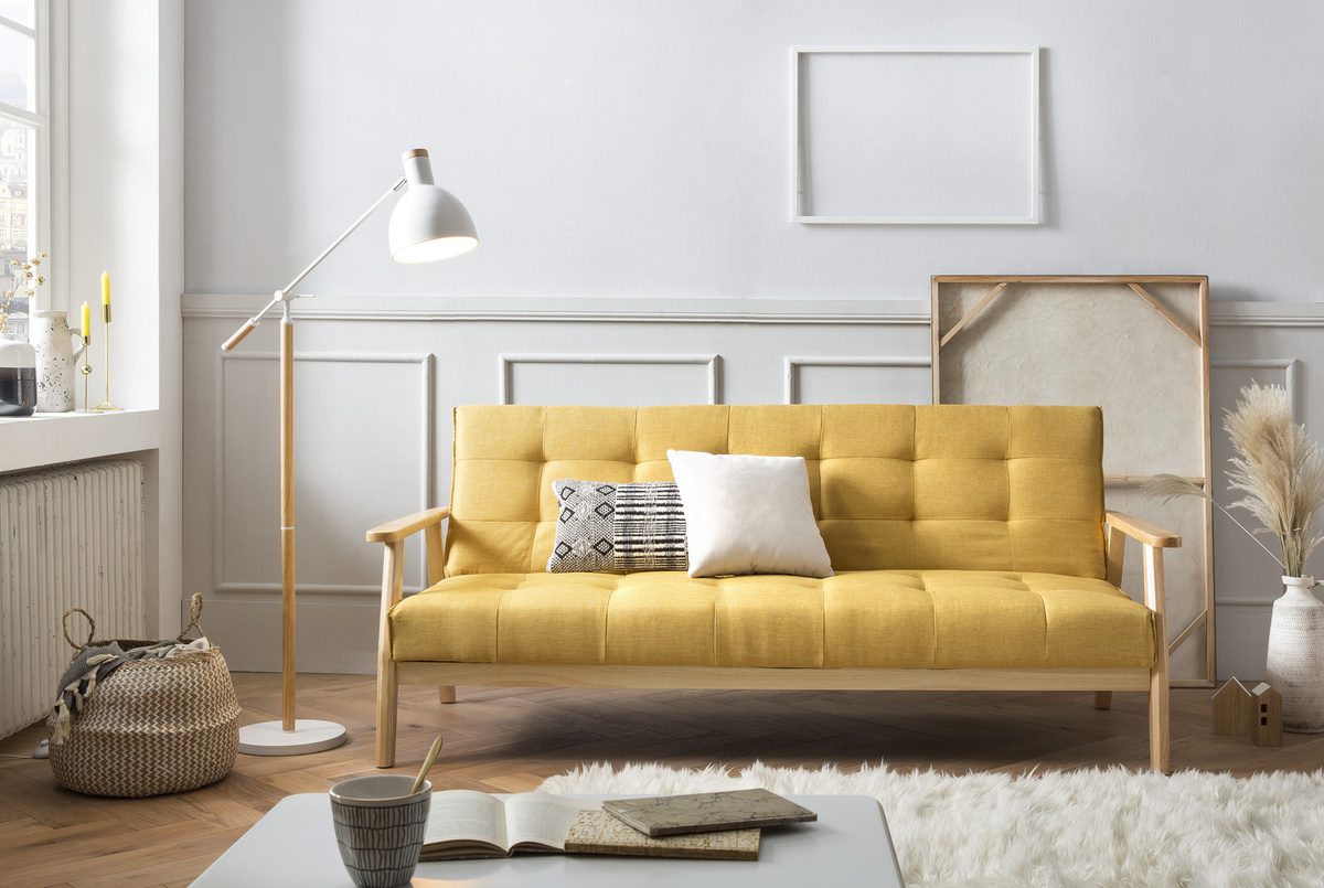 SalesFever Schlafsofa im skandinavischen Design mit Holzrahmen, Farbe: Gelb, Breite: 190 cm - Bild 1