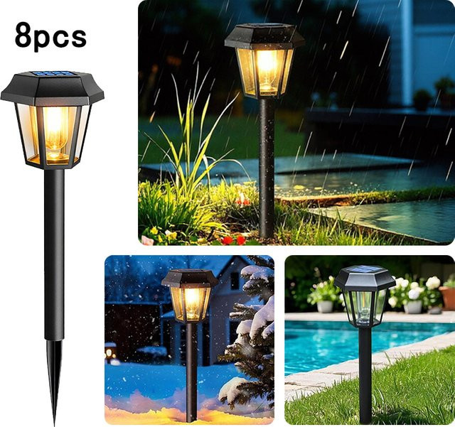 LINYILIGHT Solar-Landschaftslampe Sechseckige Solarleuchten für Garten und Gehweg in Schwarz mit warmweißem Licht - Bild 1