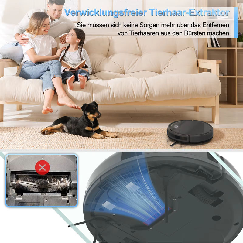 INSE 3-in-1 Roboter-Staubsauger mit Selbstreinigungsfunktion und abnehmbarem Wischmopp in Schwarz für Teppiche und Tierhaare - Bild 7