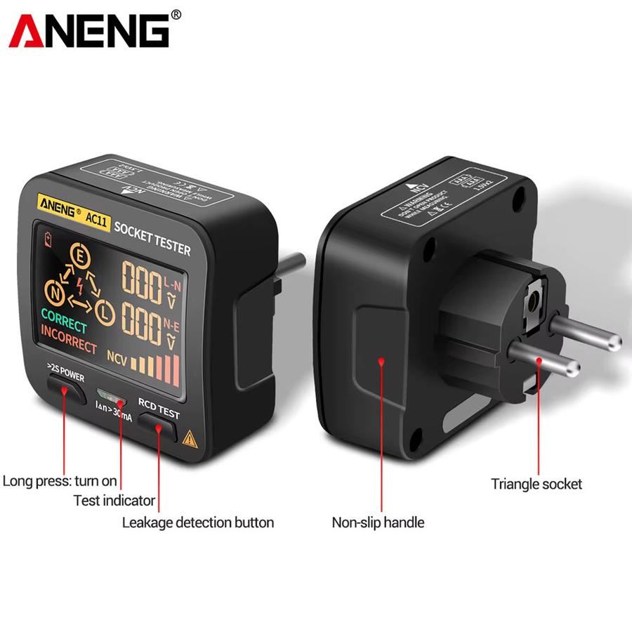 ANENG AC10/AC11 Digitaler Steckdosendetektor zur Prüfung von Polarität und Phase für US/EU/UK Stecker - Bild 6