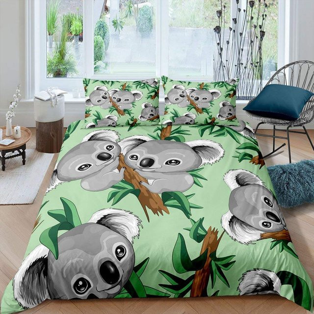 Koala Bettbezug-Set von Binchi Outdoor Product mit Bären- und Palmenblatt-Motiv, mehrfarbig, Material Polyester und Mikrofaser, B/H: 135 x 200 cm - Bild 1