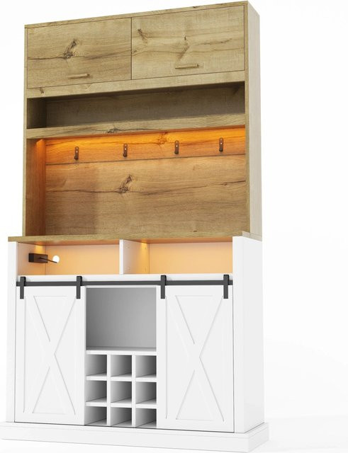 Merax Küchenschrank in Weiß mit LED-Beleuchtung, Weinregal und Vitrine, H: 191 cm, B: 40 cm, T: 40 cm - Bild 1