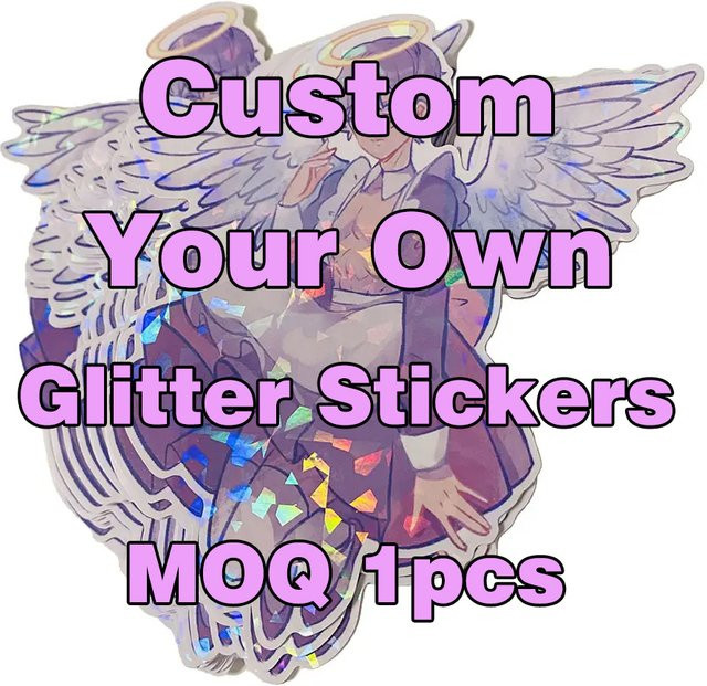 Individuelle Glitzer-Aufkleber von yyc mit Logo und Namen, wasserfest und holografisch, transparente Kawaii-Sticker im Ästhetik-Stil für deinen Laptop - Bild 1