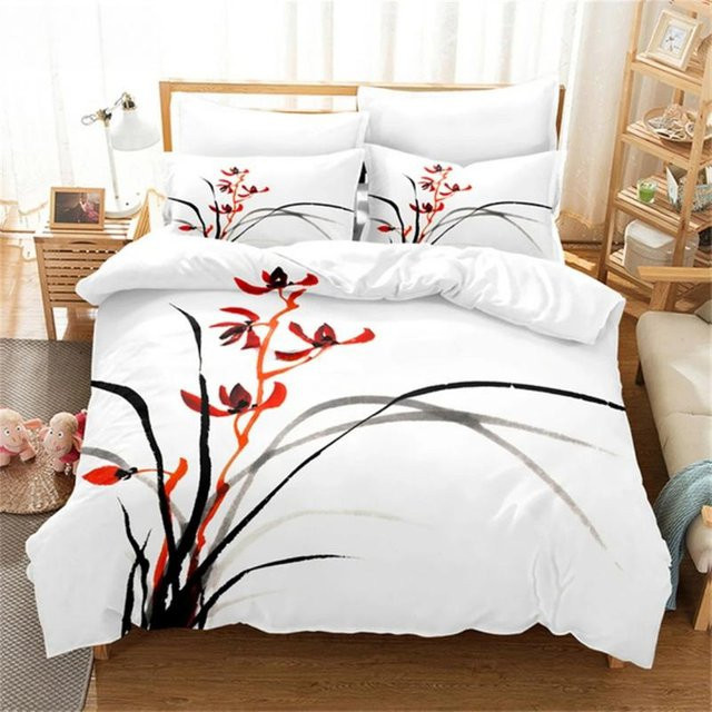 Bettwäsche Set Binchi Fitness mit rotem Rosen-Blumenmuster aus Polyester, 2-teilig, B/H: 70 x 133 cm - Bild 1