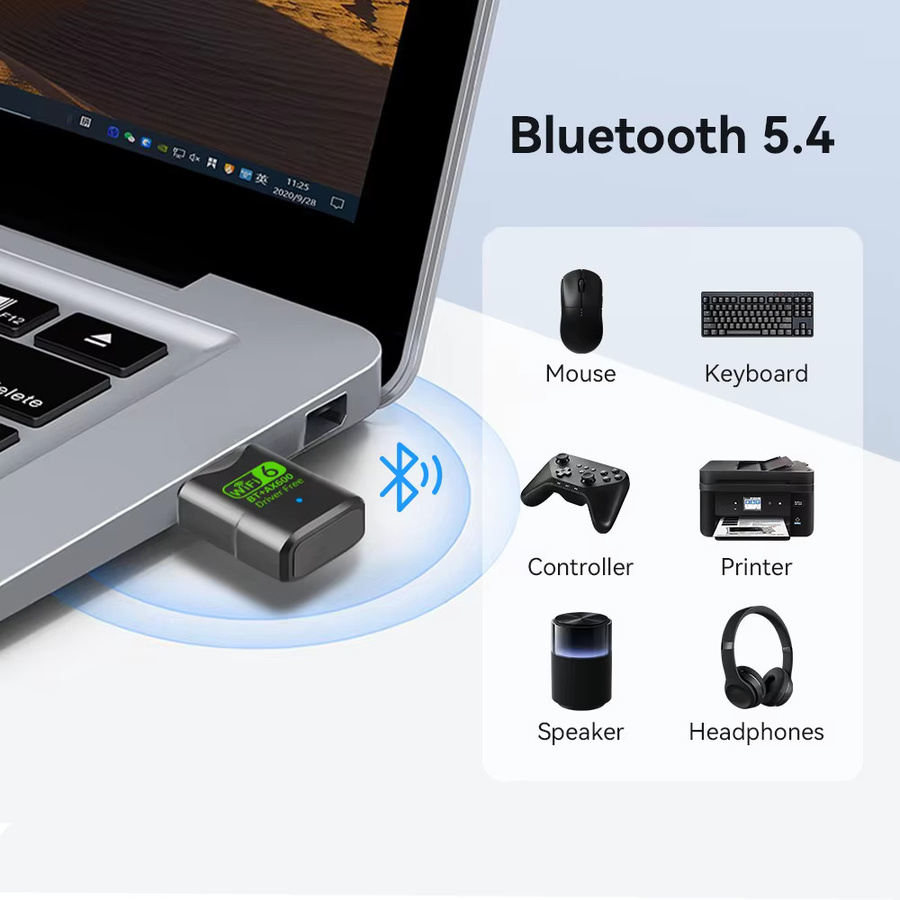 Kebidu USB Bluetooth 5.4 und WiFi 6 Adapter 600Mbps WLAN-Dongle Schwarz - Bild 3