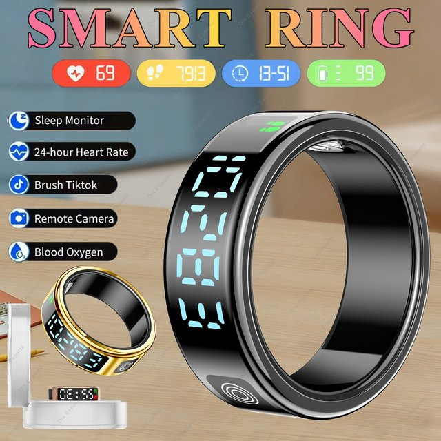 Ola Esporte Smart-Ring für Damen und Herren in Weiß mit HD-Display zur Herzfrequenz-, Blutsauerstoff- und Schlafüberwachung sowie Schrittzähler und IP68 Wasserdichtigkeit - Bild 1