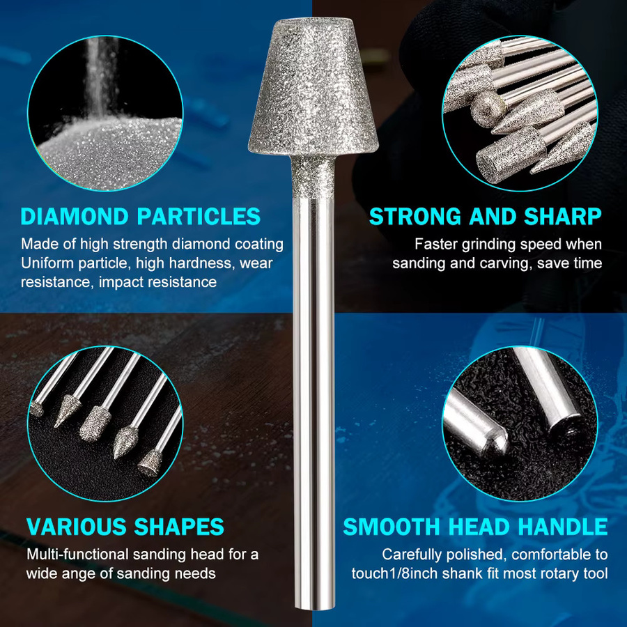CMCP 50 Stück Diamant-Schleifaufsätze mit 3,175 mm Schaft für Dremel-Rotationswerkzeuge zum Polieren und Schleifen von Schmuck und Glas - Bild 2