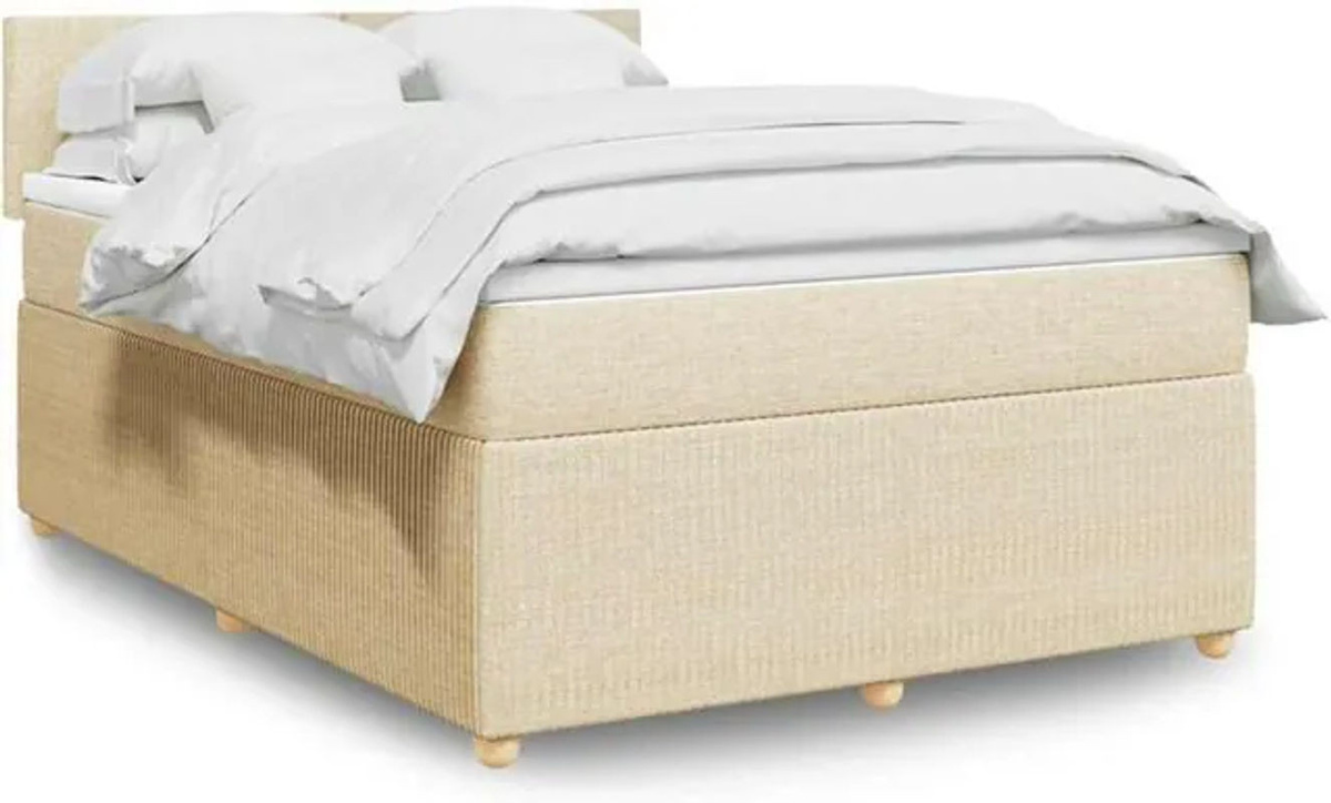Boxspringbett mit Matratze von vidaxl in Creme und Weiß, modernes Design aus Stoff und Holz, B/T: 160 x 200 cm - Bild 1