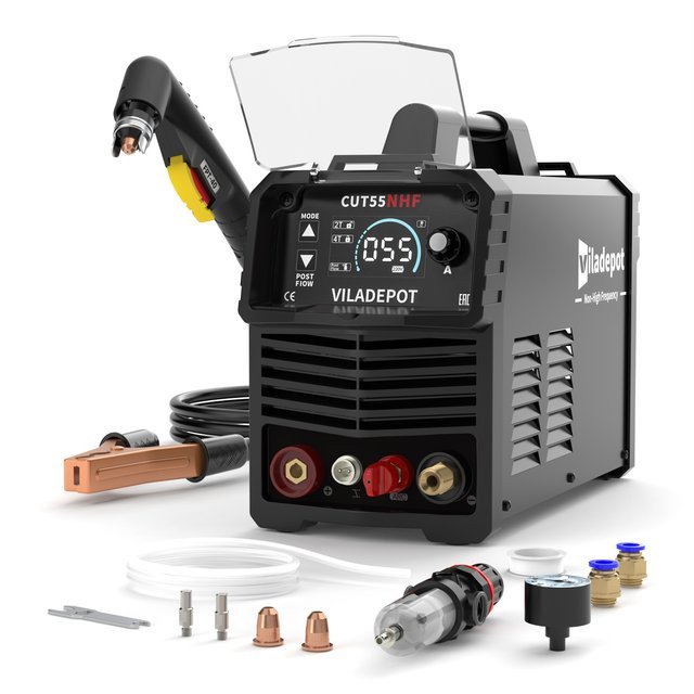 Viladepot CUT55 NHF 55Amp Plasmaschneidgerät in Schwarz, kontaktloser Pilot-Lichtbogen, 220V, CNC-kompatibel mit LED-Digitalanzeige und maximaler Schnittstärke von 20mm - Bild 1