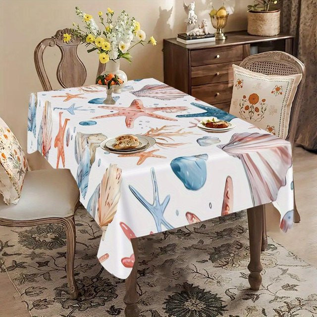 JINGYUE Pet Tischdecke Sommer Meeresleben mit Seesternen und Muscheln, Weiß, B/T: 90 x 140 cm - Bild 1