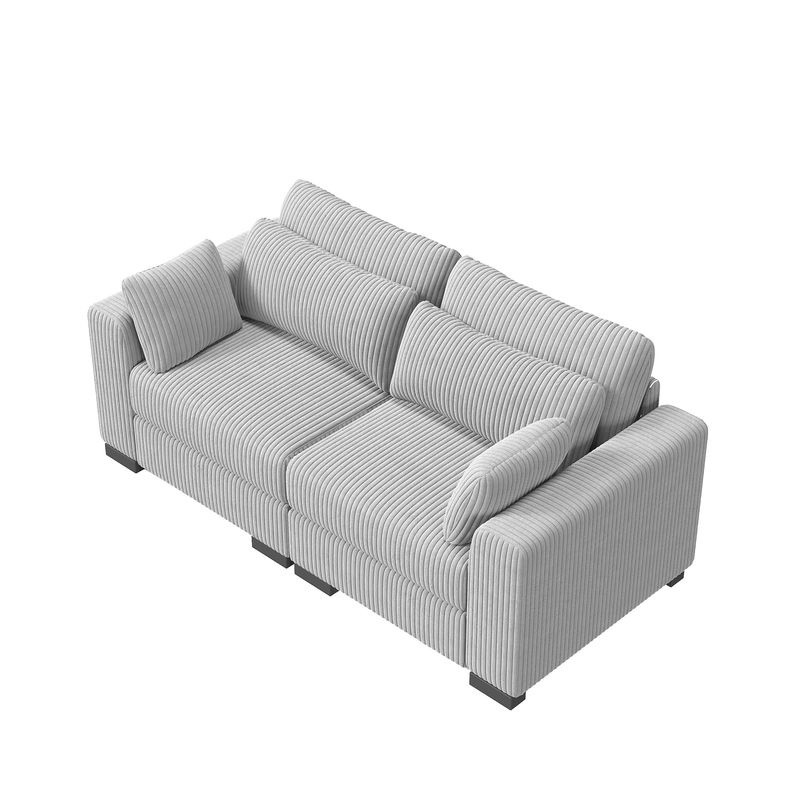 Anajqaqia Modulares Samtsofa in Grau mit passendem Fußhocker und breiten Armlehnen - Bild 3