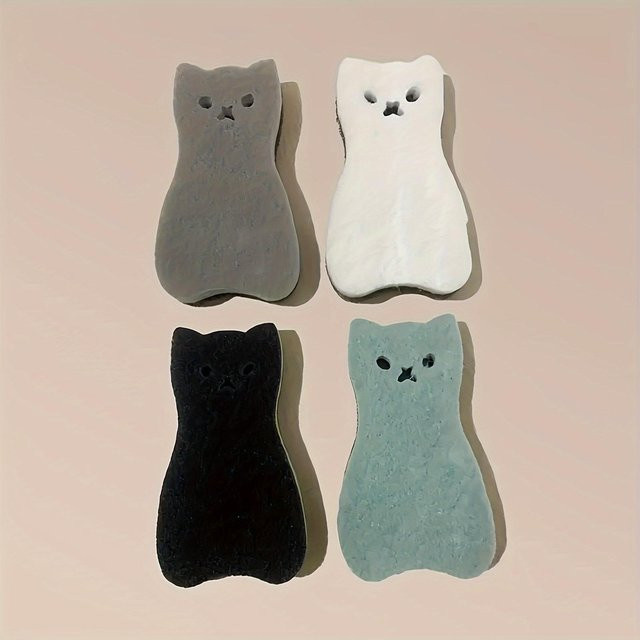 4er-Set Mehrschichtige Küchenschwämme im Katzen-Design von Binchi Outdoor Product, bunte Scheuerschwämme zur Reinigung von Geschirr und Töpfen, Multicolor - Bild 1
