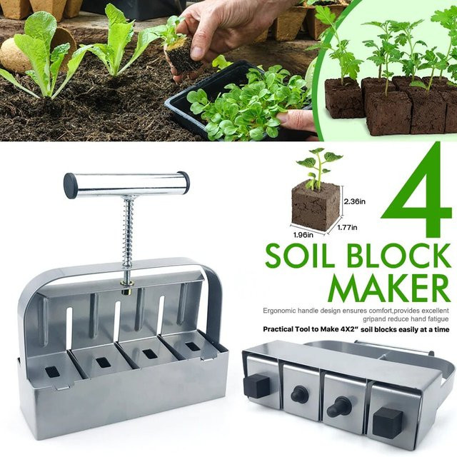 QDS Handheld-Bodenblockhersteller für Sämlinge in Silber, 5,1 cm Bodenblockierwerkzeug für den Garten und das Gewächshaus - Bild 1