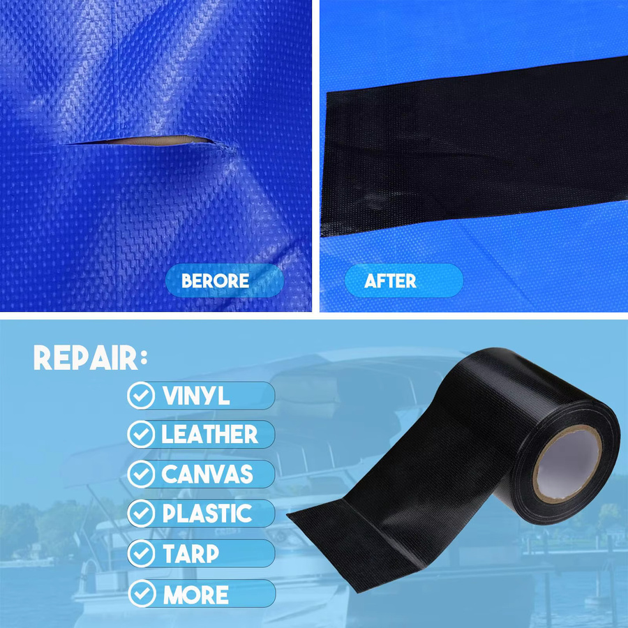 Schwarzes Reparaturband aus Stoff, wasserdichtes und stark klebendes Klebeband für Zelt, Boot, Wohnmobil und Leder, Breite: 5 cm - Bild 5