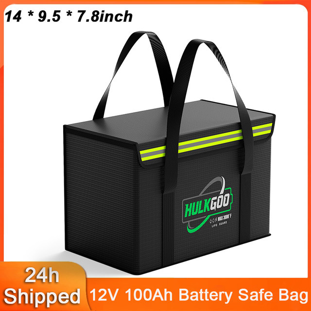 Feuerfeste Schutzhülle für 12V 100Ah Lithium-Batterien, wasserdichte und explosionsgeschützte Aufbewahrungsbox in Schwarz, B/T/H: 35,56 x 24,13 x 19,81 cm - Bild 1