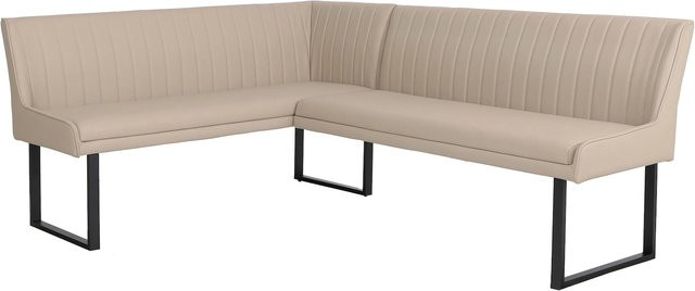 Eckbank MCW-O82 in Beige aus Kunstleder und Metall für dein Esszimmer, B/T/H: 159 x 210 cm - Bild 1