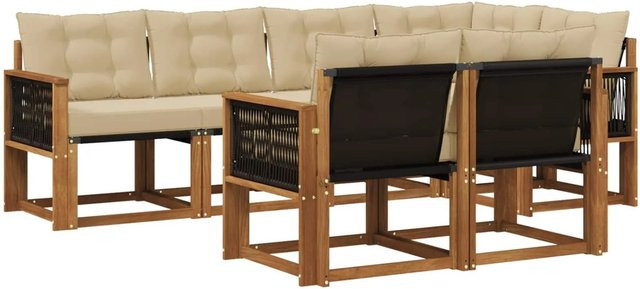 vidaXL Outdoor-Sofagarnitur L-Form aus Akazienholz mit Textilene und Kissen in Natur und Beige - Bild 1