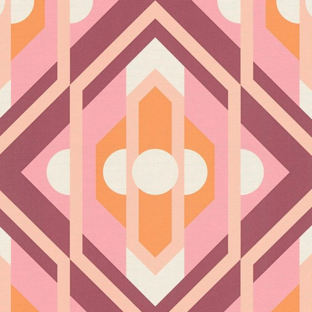 PROFHOME Retro Tapete Geometrisch in Rosa, Orange, Rot und Creme-Weiß, Vlies, Breite: 0,53 m, Länge: 8,50 m - Bild 1