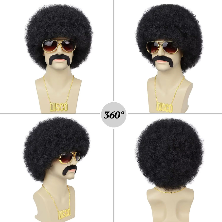 G&T Wig Perücke mit Brille und Halskette, Schwarz, Herren - Bild 3