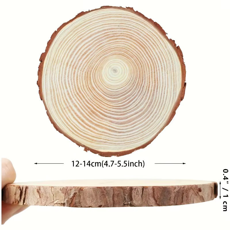 Unlackierte runde Holzscheiben mit Rinde in Braun für Bastelarbeiten und Dekoration, Durchmesser: 11,94–13,97 cm - Bild 3