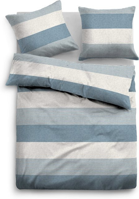 Tom Tailor Bettwäsche aus Baumwollflanell mit Grafikmuster in Blau, Set bestehend aus Bettbezug und Kissenbezug, B/H: 155 x 220 cm und 80 x 80 cm - Bild 1