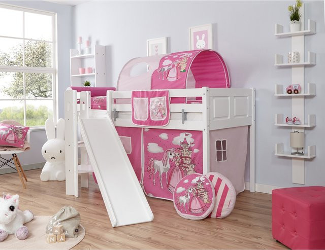 TiCAA Podestbett Ekki aus Massivholz in Buche Weiß für das Kinderzimmer im Country-Stil - Bild 1
