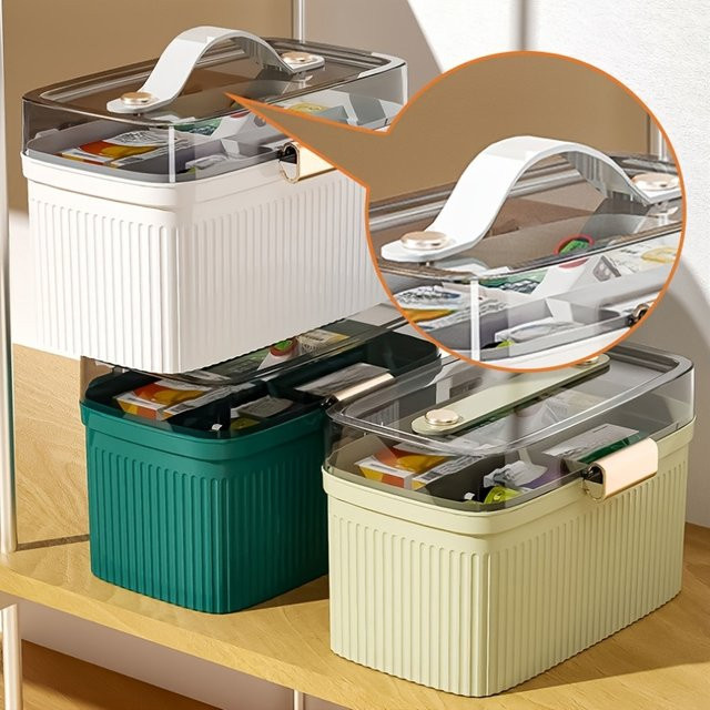 Untior Kunststoff-Aufbewahrungsbox mit Deckel und Griffen in Grün, stapelbare Organizer-Box für Zuhause, Büro und Badezimmer - Bild 1