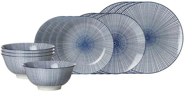Ritzenhoff & Breker Royal Makoto Porzellan-Geschirrset 16-teilig in Blau und Weiß mit geometrischem Design - Bild 1