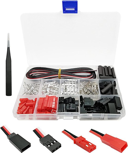 Stecker Set mit 140 bis 400 Teilen, Männlich und Weiblich, 2/3 Pin Kit für JR JST SYP Futaba Jumper Kabel, Multicolor, passend für RC Roboter Flugzeug Auto und Servo - Bild 1