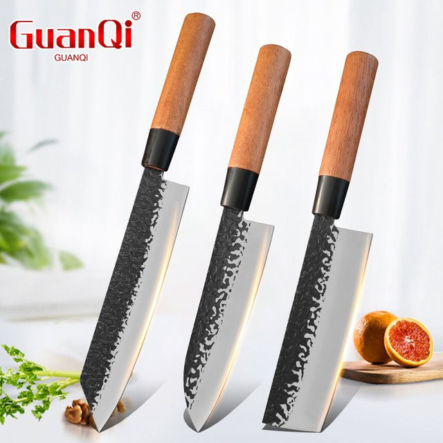 GuanQi Handgeschmiedetes Japanisches Fischfiletmesser aus Kohlenstoffstahl mit Holzgriff für Lachs und Sushi - Bild 1