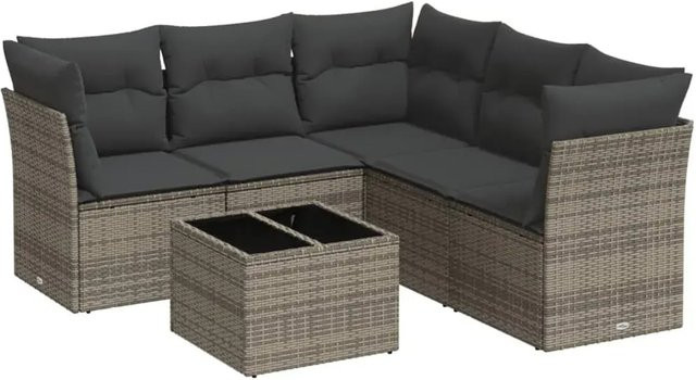 vidaXL 6-teilige Garten-Sofagarnitur aus Poly-Rattan mit Kissen in Grau - Bild 1