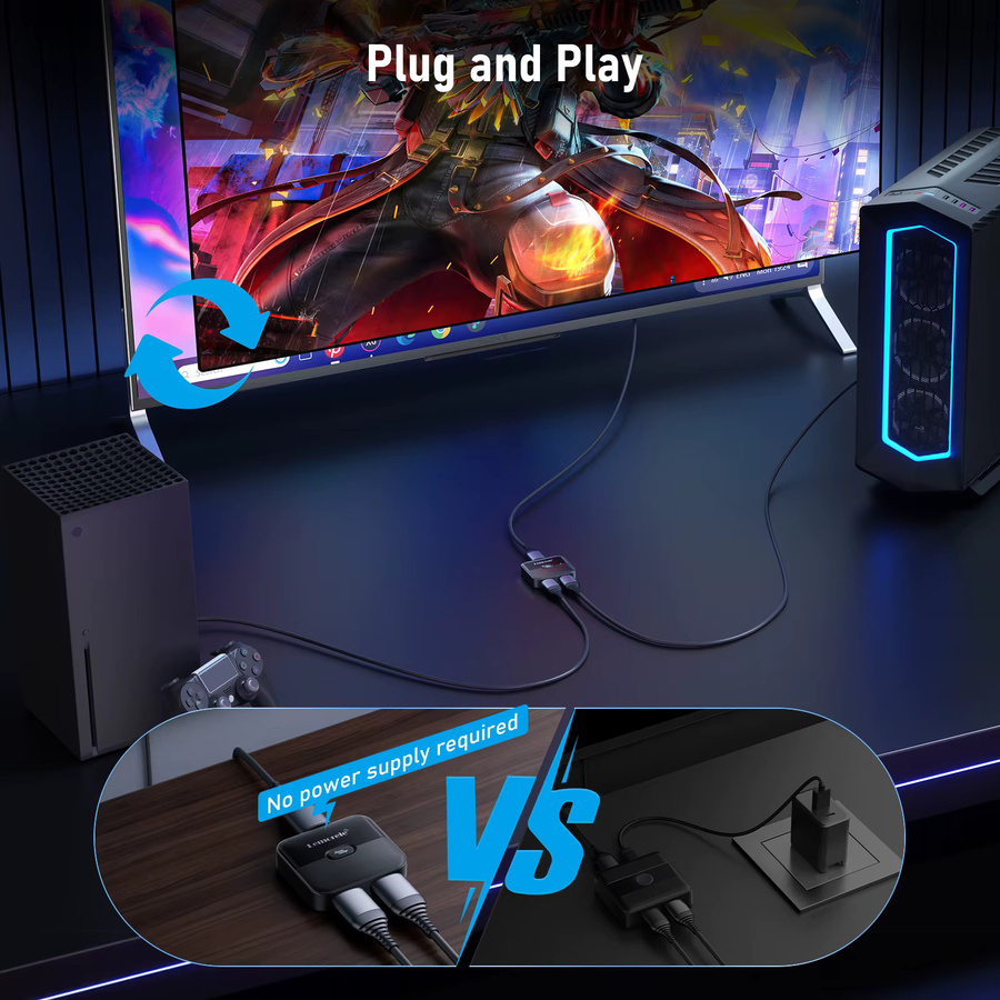 Lemorele HDMI-Switch 2 in 1 Out Splitter, bidirektionaler HDMI-Konverter für 4K UHD 60Hz, Schwarz, kompatibel mit Laptop, PC und Xbox - Bild 2