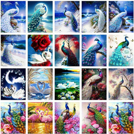 Azqsd Diamantmalerei Pfau Motiv als Mosaik-Stickerei mit Vollbohrern in Blau, B/H: 30 x 40 cm